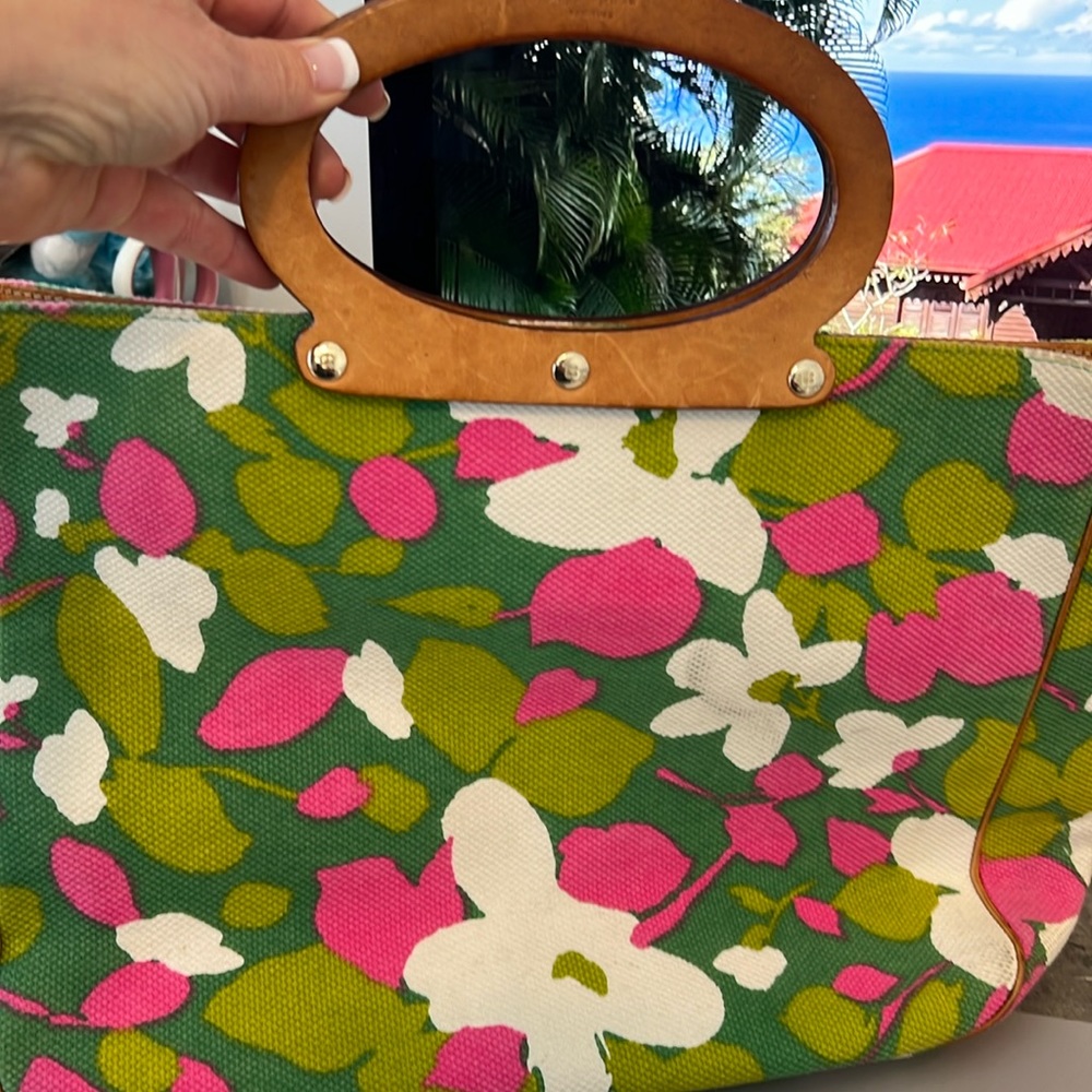 Kate Spade New York Vintage Floral Canvas Handbag with Round Leather Handles